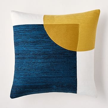 Crewel Overlapping Shapes Pillow Cover, 18"x18", Midnight - Image 2