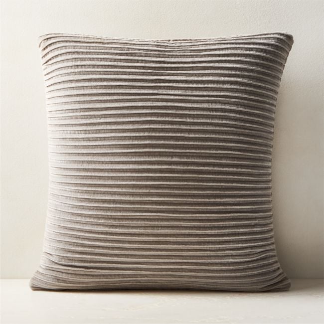 Paola Pleated Warm Grey Velvet Throw Pillow Cover 20''x20" - Image 0