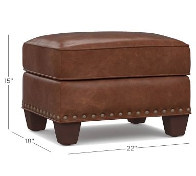 Irving Leather Storage Ottoman, Bronze Nailheads, Polyester Wrapped Cushions, Churchfield Chocolate - Image 2