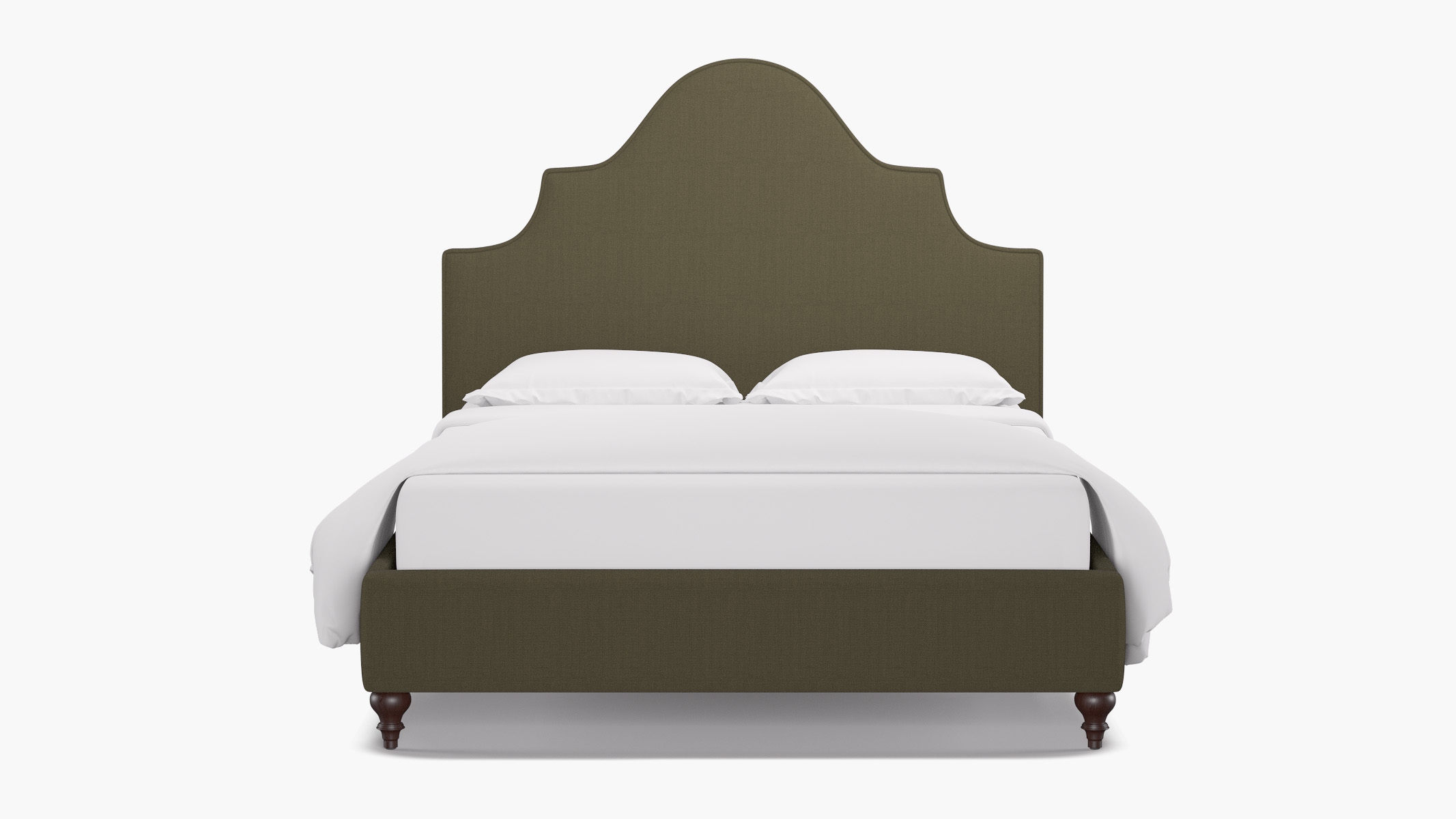 Statement Bed, Olive Everyday Linen, Espresso Traditional Turned Leg, King - Image 0