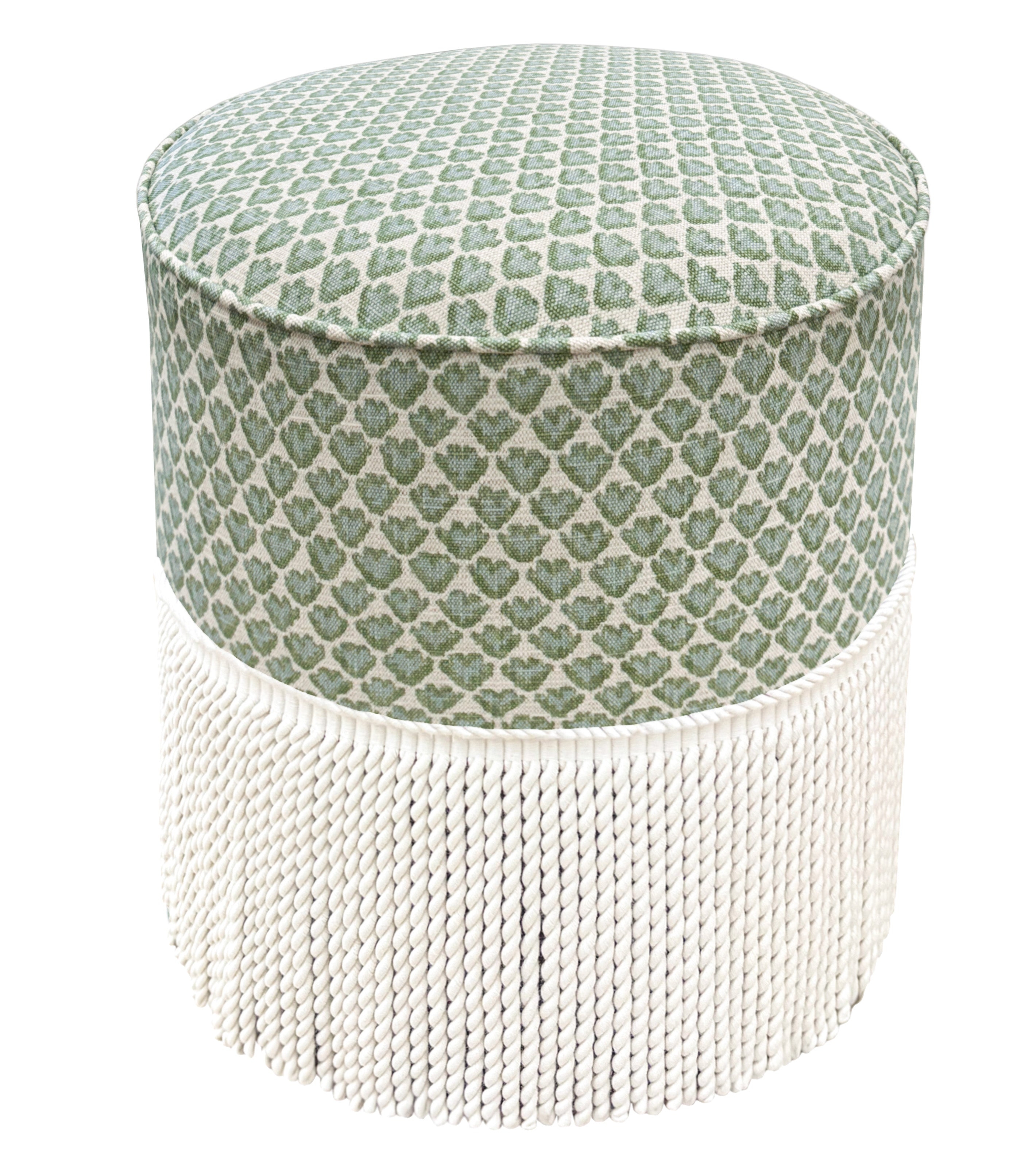 THE TIGHT ROUND OTTOMAN :: SISSY PRINT // SPA BLUE - 17" Diameter X 19" Height Without Bullion - Image 0