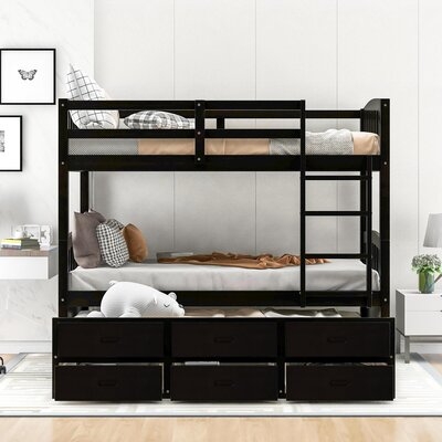 Twin Over Twin 3 Drawer Solid Wood Standard Bunk Bed With Trundle - Image 0