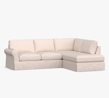 PB Comfort Roll Arm Slipcovered Right Sofa Return Bumper Sectional, Box Edge Down Blend Wrapped Cushions, Park Weave Ash - Image 4