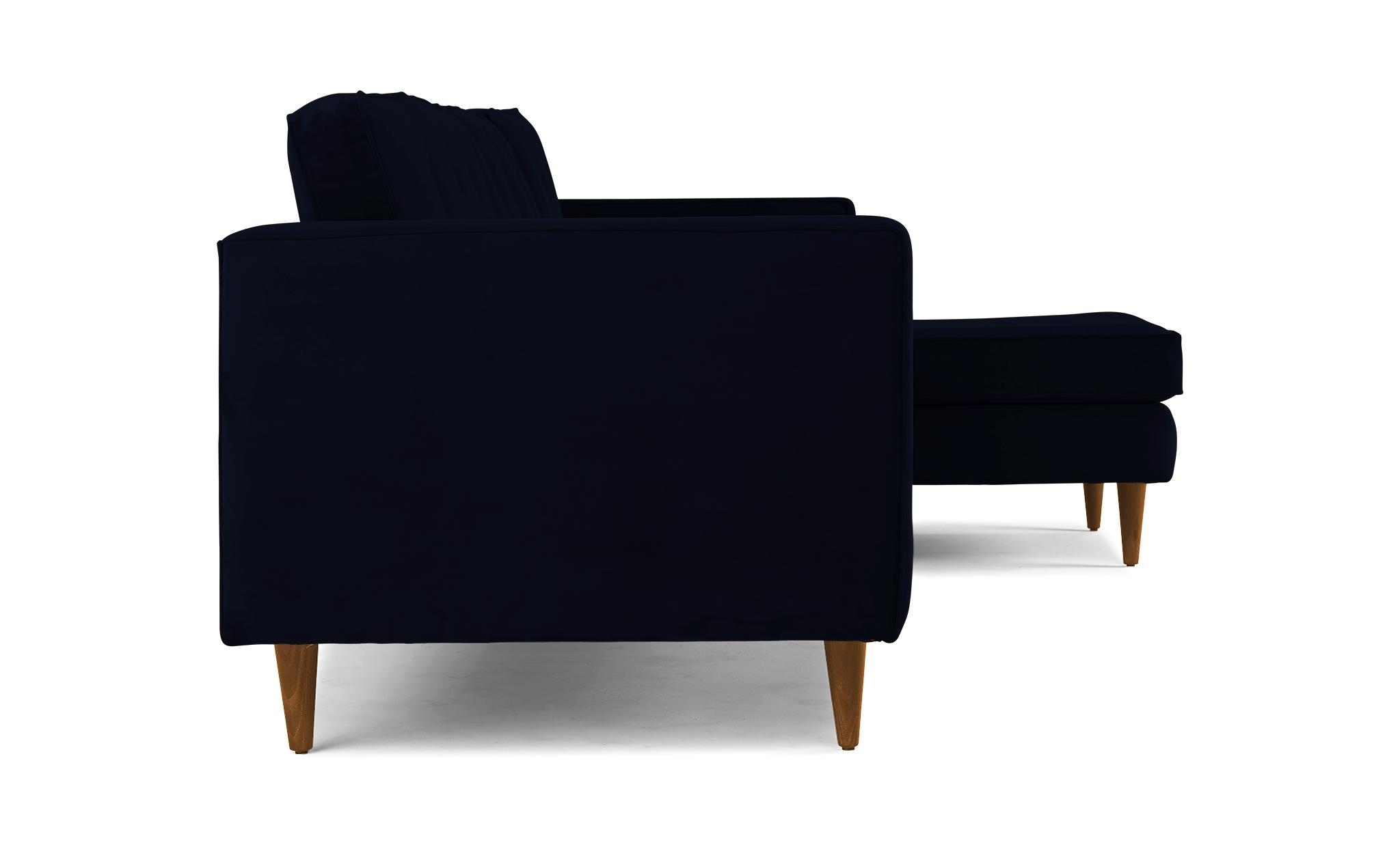 Blue Braxton Mid Century Modern Sectional - Sunbrella Premier Indigo - Mocha - Right - Image 2