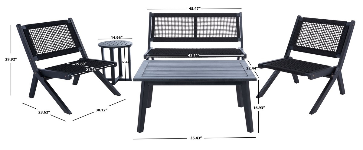 Kobina 5 Pc Outdoor Living Set - Black/Black - Safavieh - Image 9
