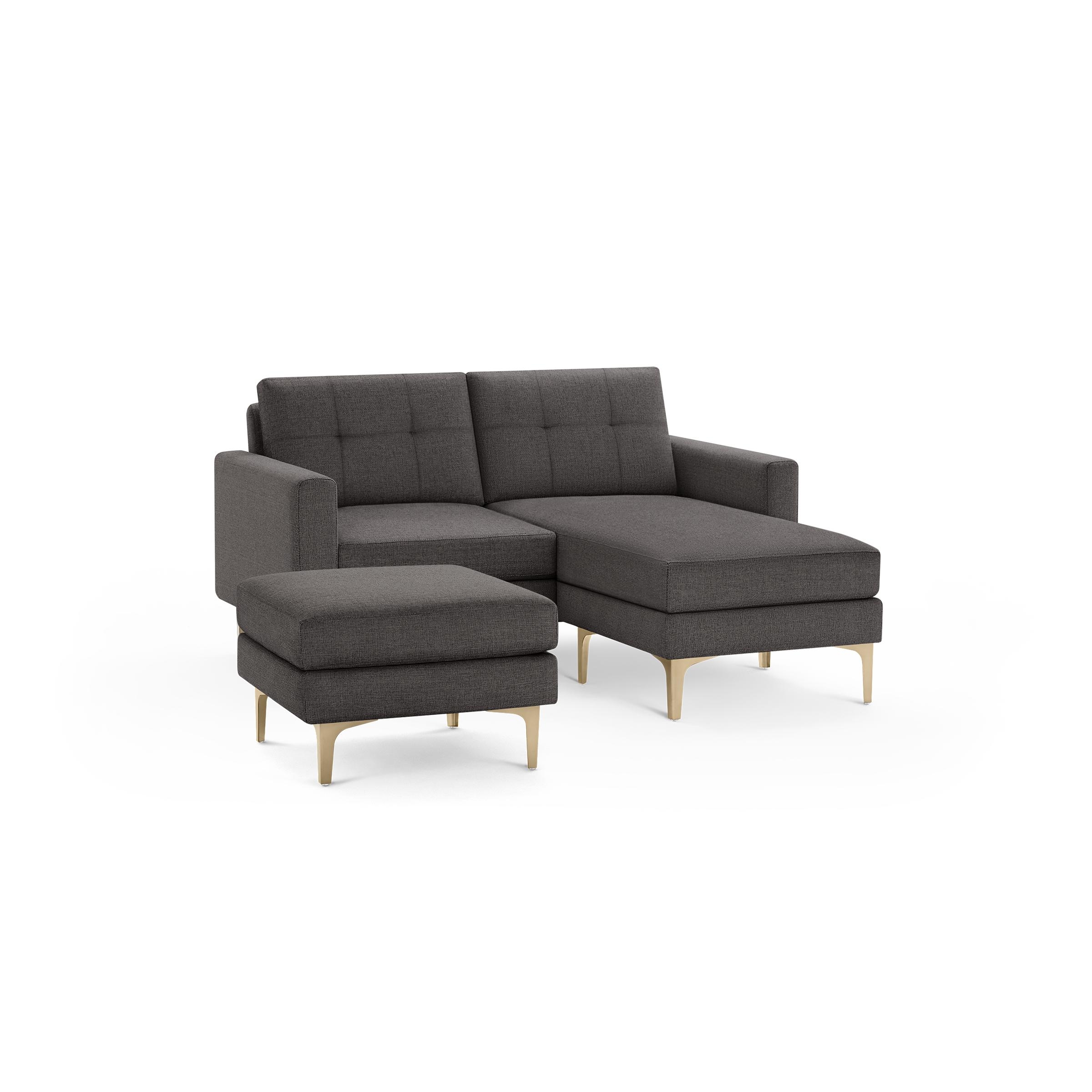 Nomad Loveseat with Chaise and Ottoman - Heather Charcoal - Performance Chenille / Brass - Metal / Block - Image 0