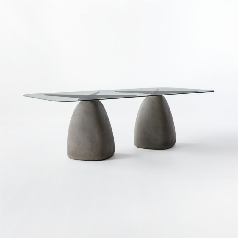 Stone 95" Rectangular Grey Concrete Dining Table with Glass Top - Image 3