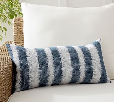 Sunbrella(R) Addax Striped Indoor/Outdoor Lumbar Pillow, 12 x 24", Blue Multi - Image 0