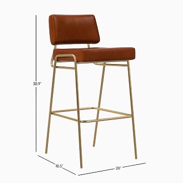 Wire Frame Counter Stool, Vegan Leather, Molasses, Antique Brass - Image 1