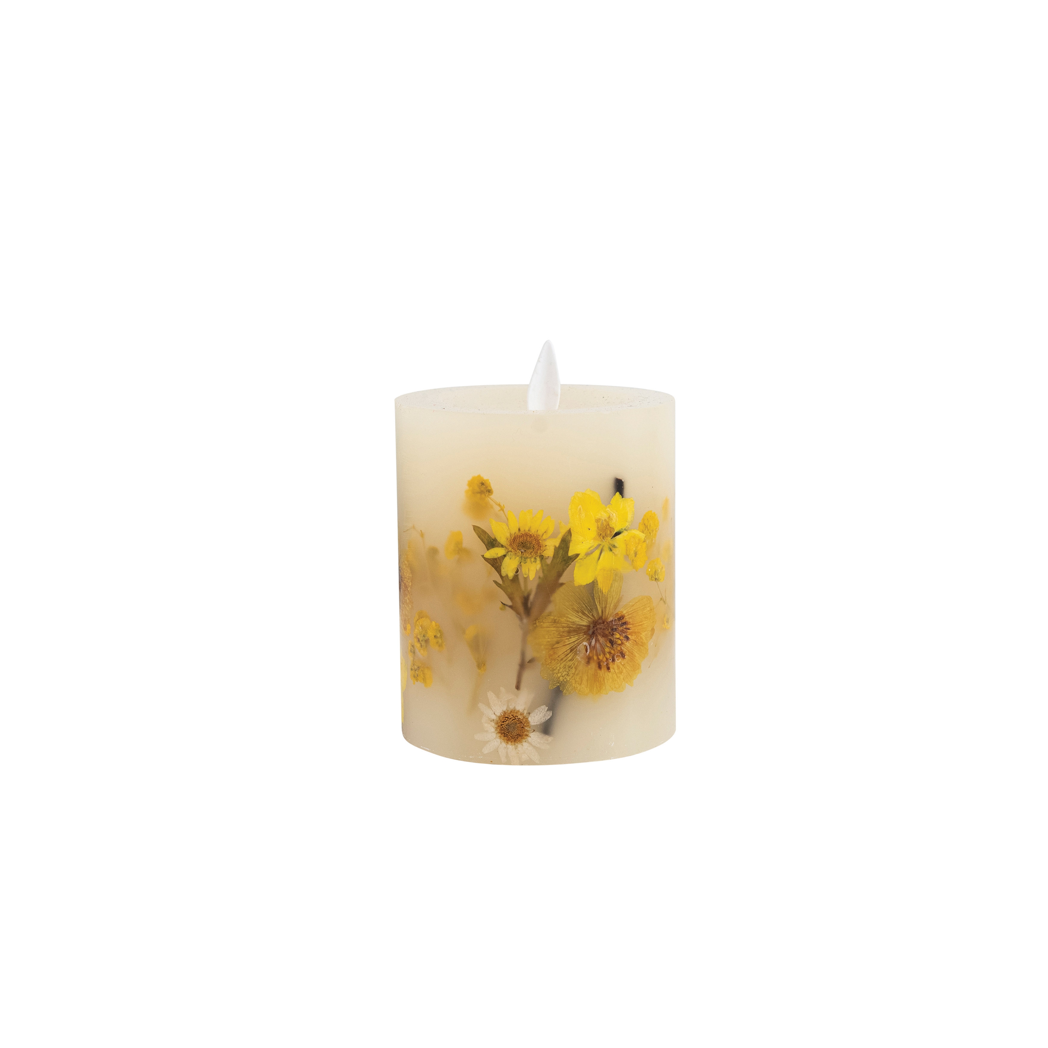 Pillar LED Candle with Daisy Inlay and Timer, Multicolor - Image 0