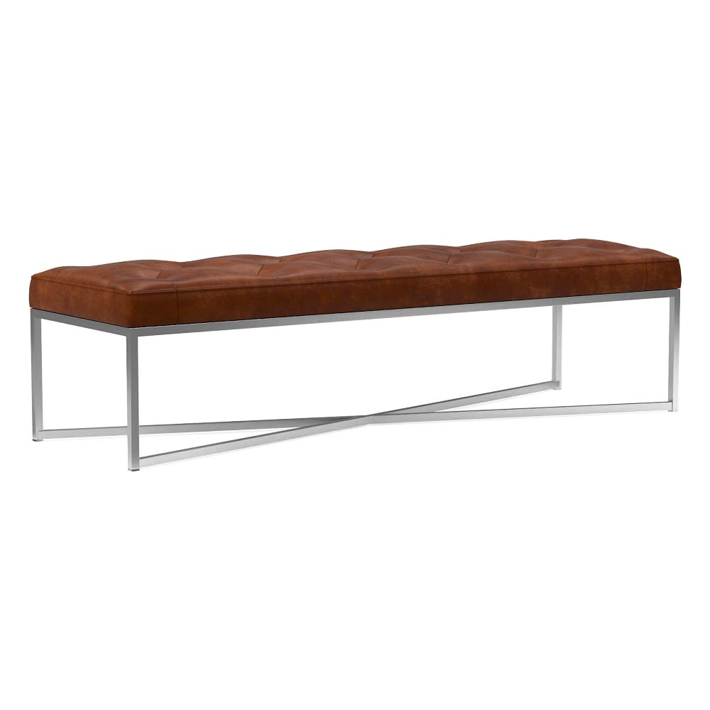 Maeve Rectangle Ottoman, Poly, Columbus Leather, Chocolate, Stainless Steel - Image 0