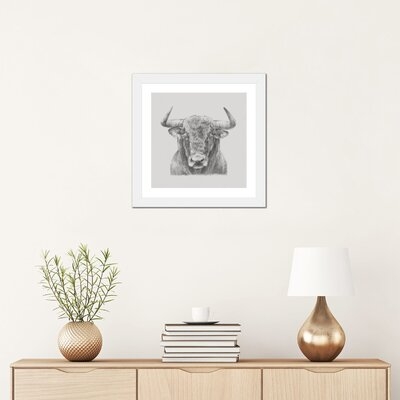 Black & White Bull by Ethan Harper - Drawing Print Print - Image 0