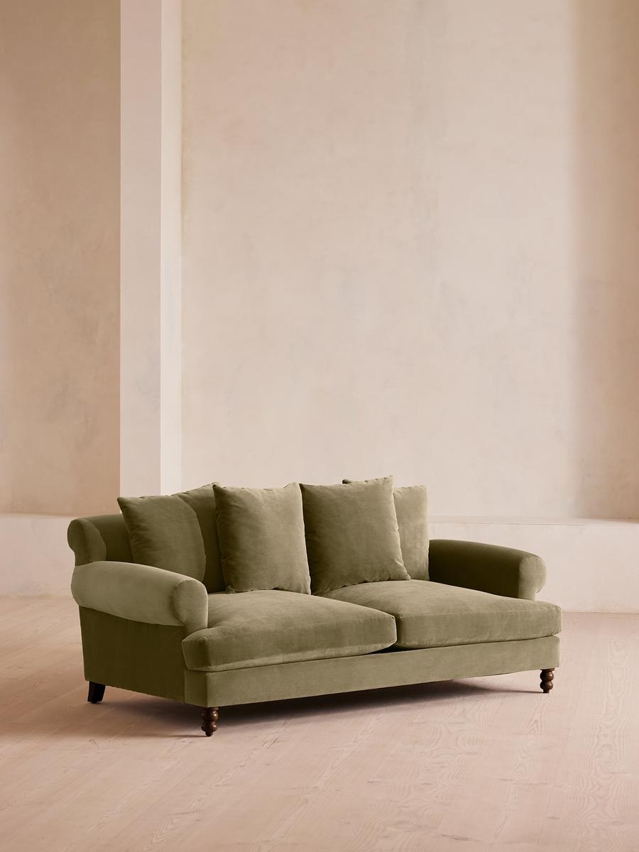 Audrey Two Seater Sofa, Velvet, Lichen, US - Image 0