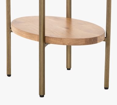 Modern Oval Marble Side Table, Natural Oak & Golden Brass, 20"L - Image 2
