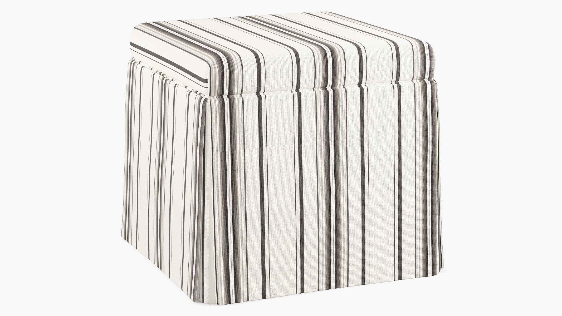 Skirted Storage Ottoman, Onyx Austin Stripe - Image 1