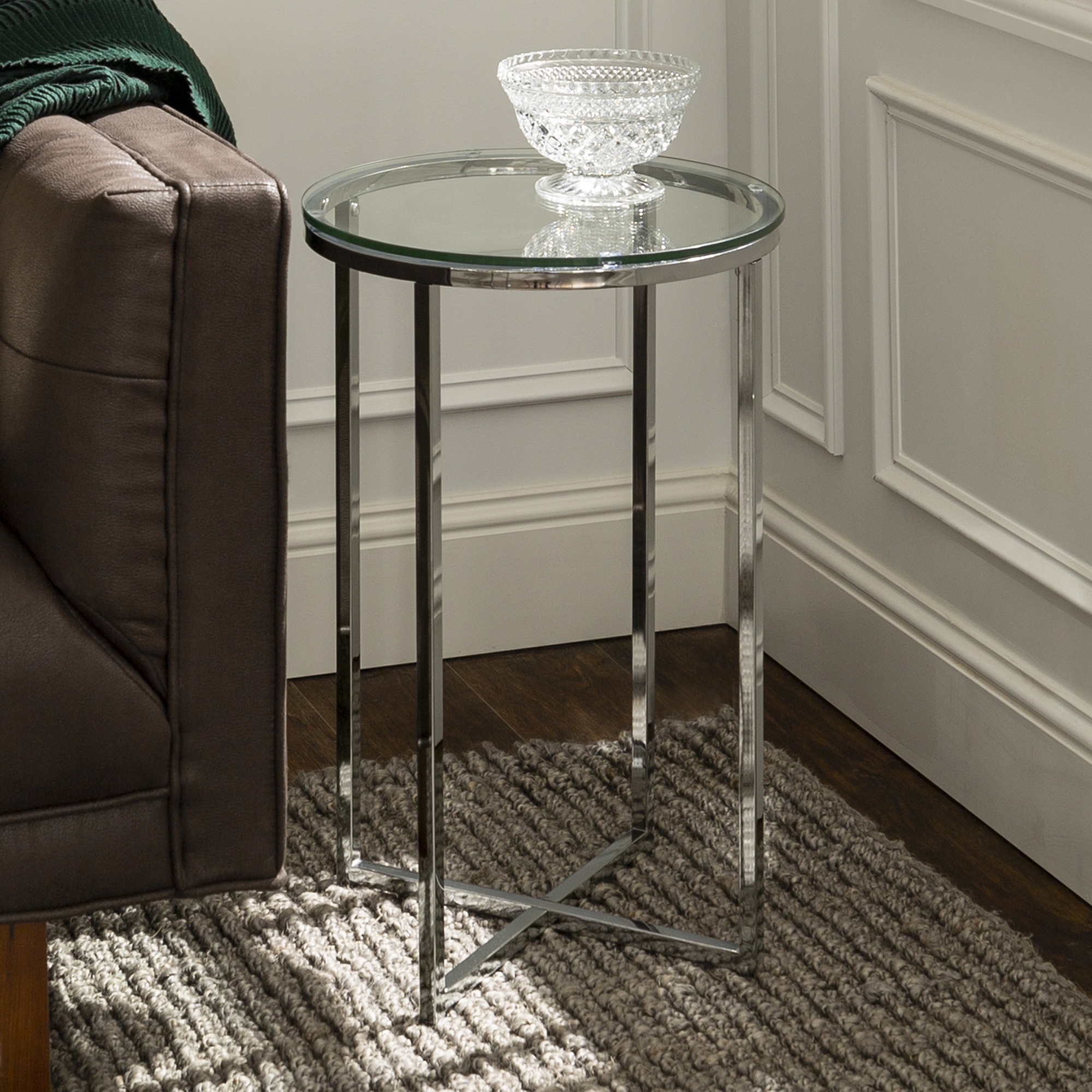 Modern Glam 2-Piece Metal-X Leg Side Table Set – Glass/Chrome - Image 2