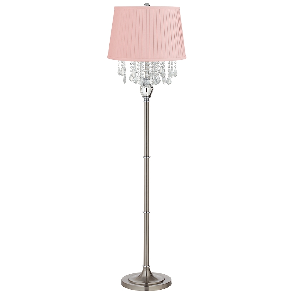 Crystals 60 1/2" Satin Steel Floor Lamp with Shay Light Pink Shade - Image 0