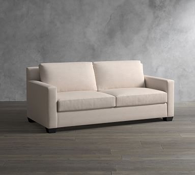 York Square Arm Upholstered Loveseat 60.5", Down Blend Wrapped Cushions, Performance Brushed Basketweave Chambray - Image 0