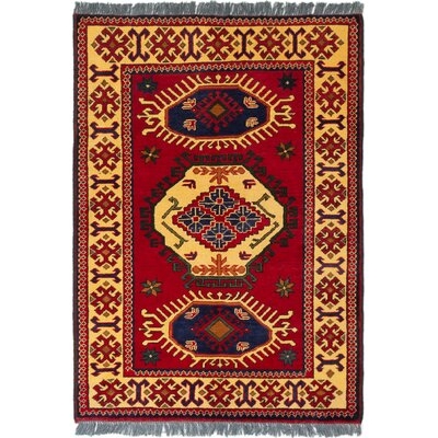 One-of-a-Kind Newnan Hand-Knotted 2010s Uzbek Dark Red 3'4" x 4'9" Wool Area Rug - Image 0