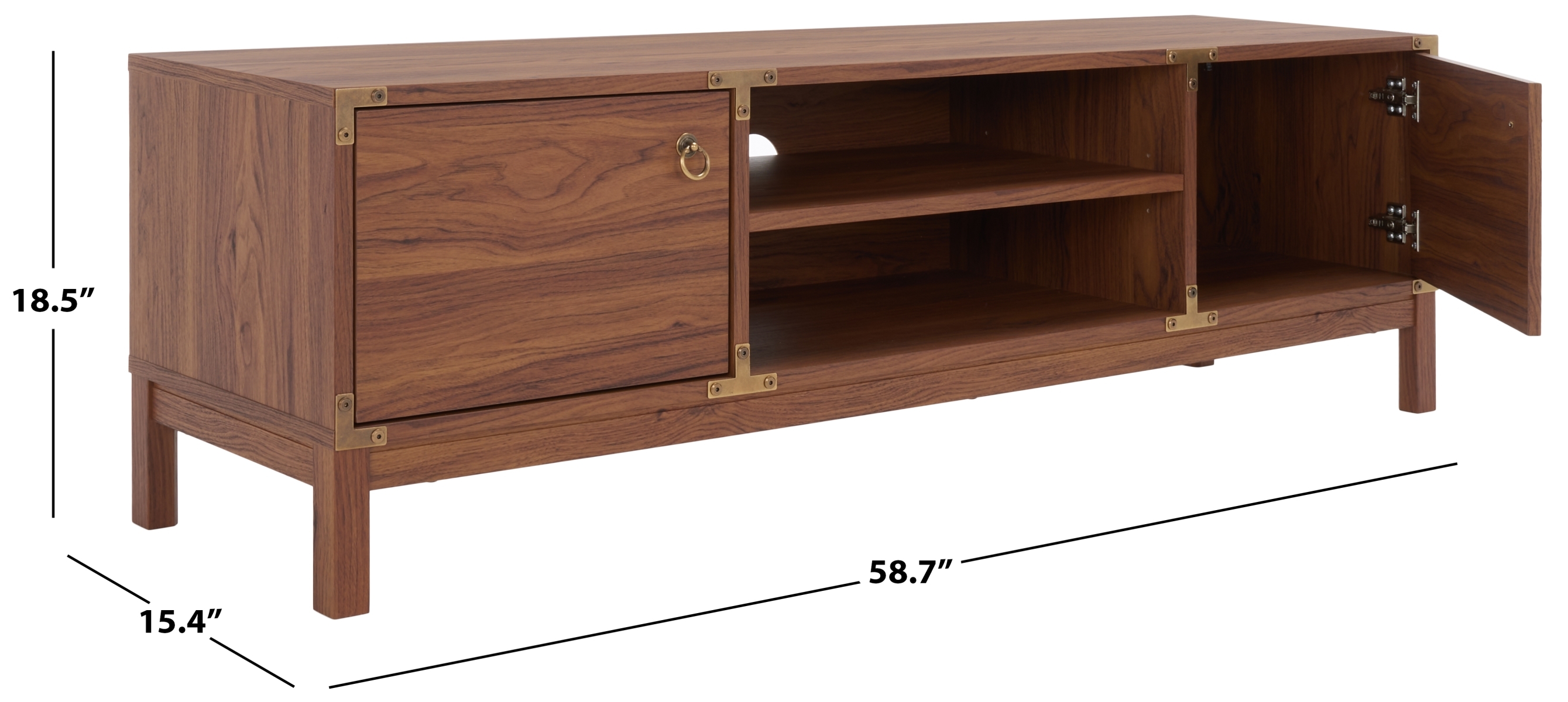 Galio 2 Door 2 Shelf Media Stand - Walnut / Gold - Safavieh - Image 9