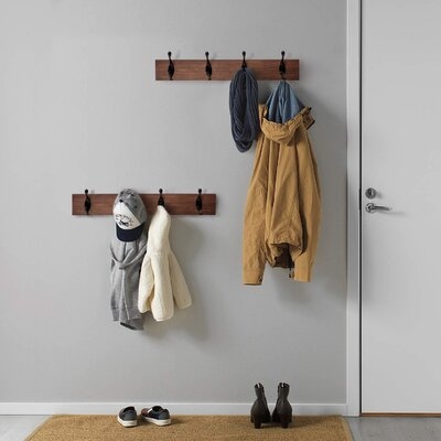 Rustic Coat Rack Wall Mounted Set Of 2 Wood Clother Hanger 4 Hooks For Entryway (Walnut Brown) - Image 0