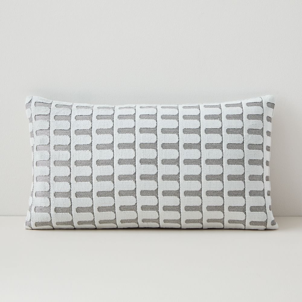 Cut Velvet Archways Pillow Cover, Set of 2, 12"x21", Stone White - Image 0