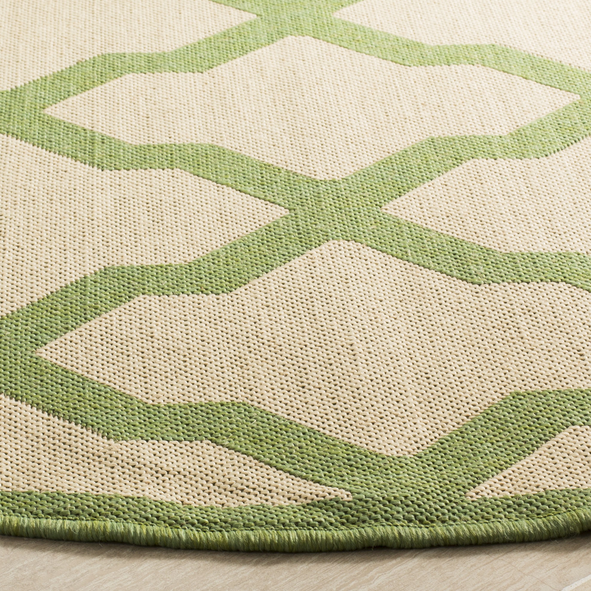 Arlo Home Indoor/Outdoor Woven Area Rug, LND122V, Cream/Olive,  6' 7" X 6' 7" Round - Image 2