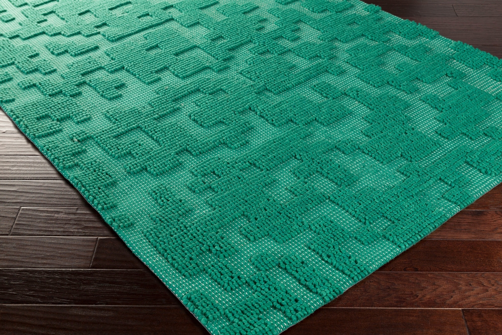 Stencil Green Indoor 2'6" x 8' Handmade Rug - Image 1