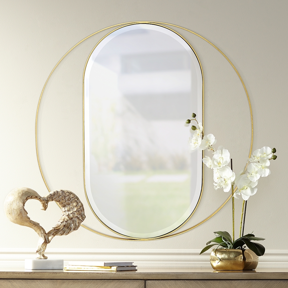 Maisha 33" Round Gold Frame Oval Wall Mirror - Style # 69X36 - Image 0