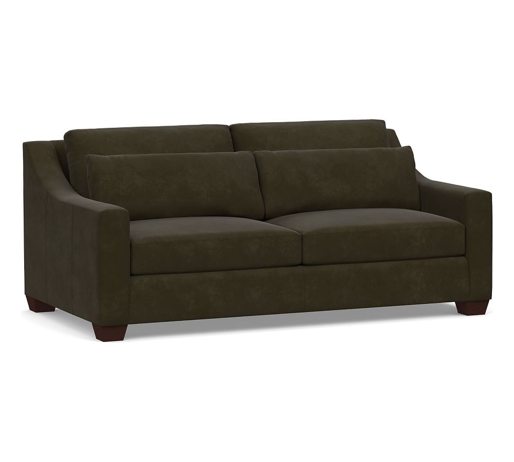 York Deep Slope Arm Leather Sofa 80", Polyester Wrapped Cushions, Aviator Blackwood - Image 0