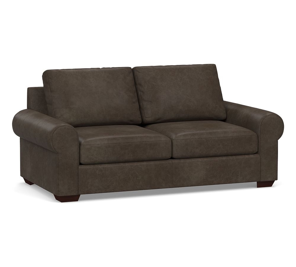 Big Sur Roll Arm Leather Loveseat 78", Down Blend Wrapped Cushions, Statesville Wolf Gray - Image 0