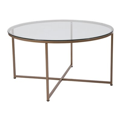 Greenwich Collection Glass Coffee Table With Matte Gold Frame - Image 0