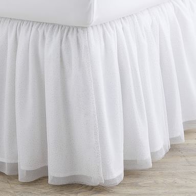 Tulle Bedskirt, Twin, Gold/White - Image 0