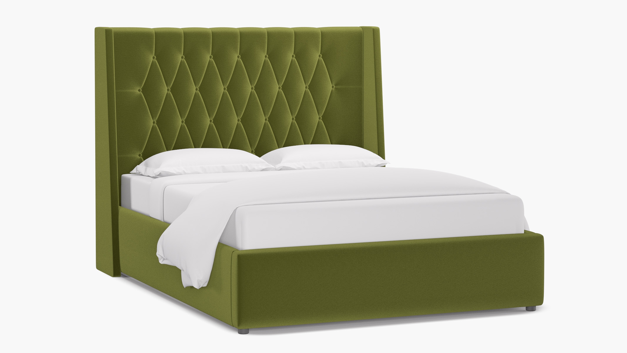Tufted Wingback Bed, Sage Performance Velvet, Queen - Image 1