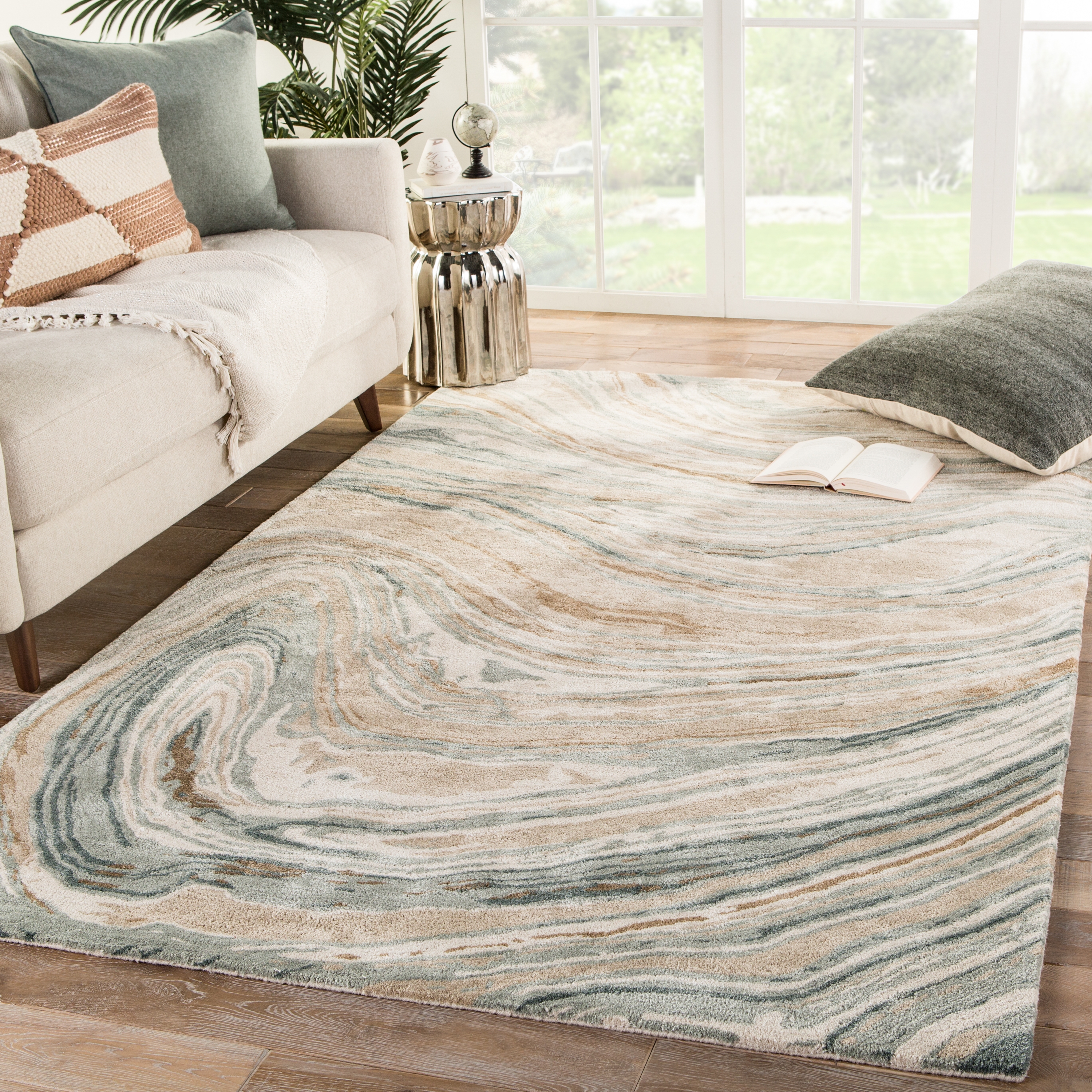 Atha Handmade Abstract Tan/ Gray Area Rug  (10'X14') - Image 4