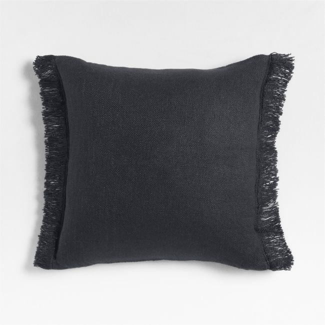 Casual Textured Fringe 23x23 Deep Indigo Throw Pillow Cover - Image 0