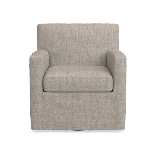 Brighton Slipcovered Swivel Armchair, Standard Cushion, Perennials Performance Melange Weave, Light Sand - Image 0