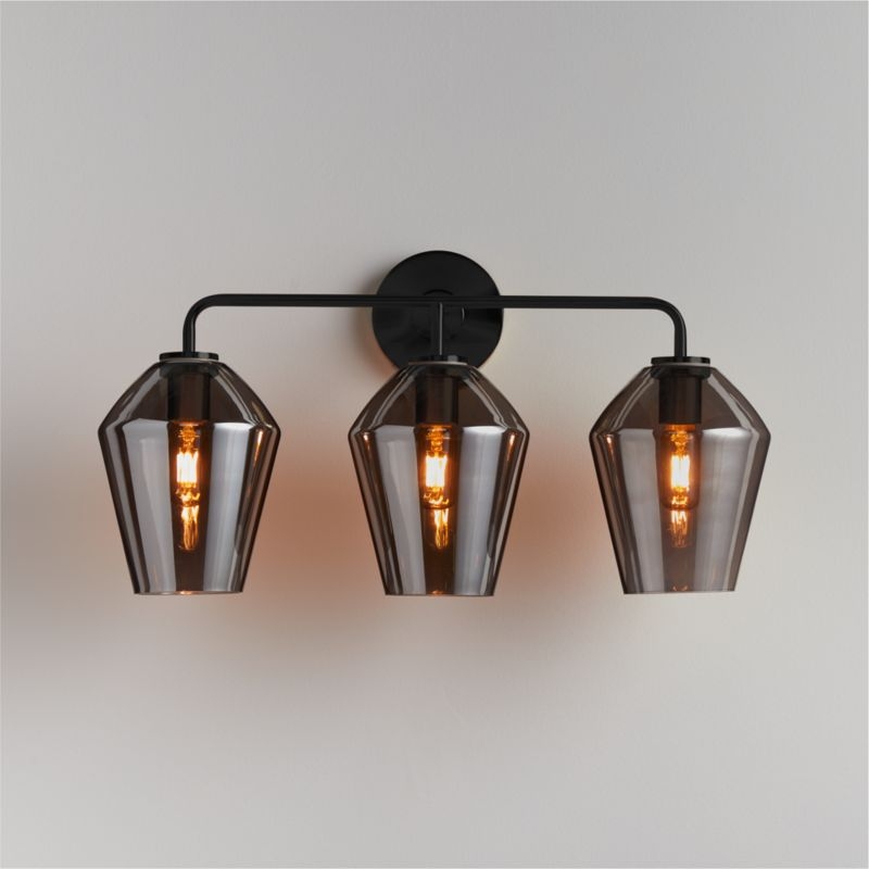 Arren Black 3-Light Wall Sconce with Silver Angled Shades - Image 1