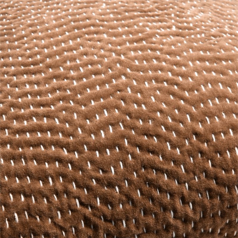 Sashiko Organic Cotton Velvet 20x20 Camel Tan Throw Pillow with Feather Insert - Image 1