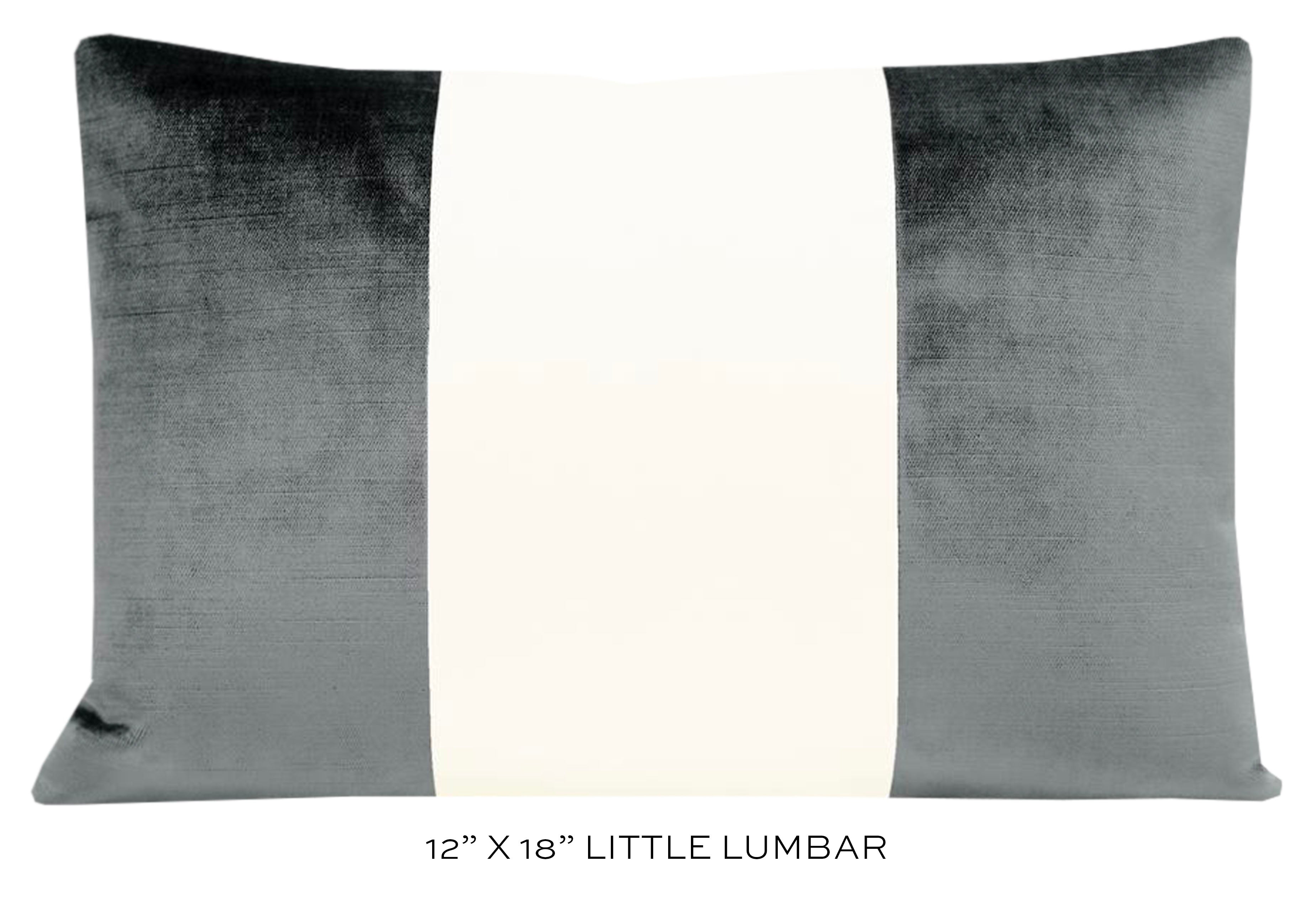 PANEL COLORBLOCK :: FAUX SILK VELVET // GRAPHITE + ALABASTER SILK - LITTLE LUMBAR 12" X 18" - Image 3
