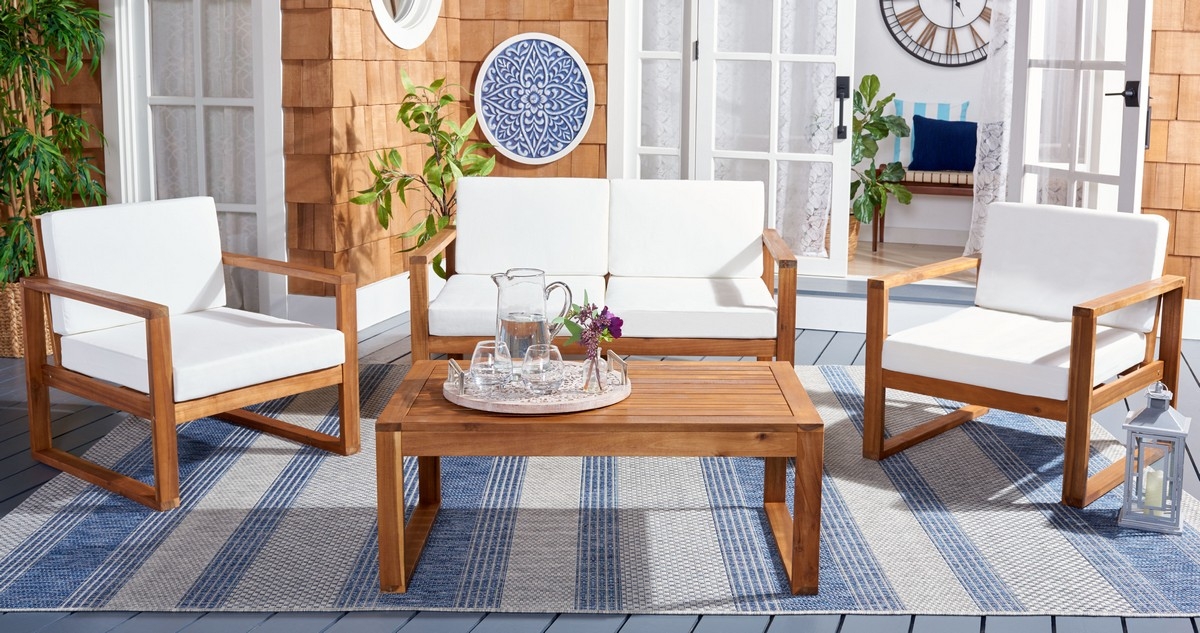 Emiko 4 Pc Outdoor Living Set - Natural/Beige - Safavieh - Image 1