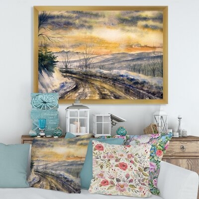 Winter Landscape With Road Under Bright Sunset - Traditional Canvas Wall Art Print FDP35524 - Image 0