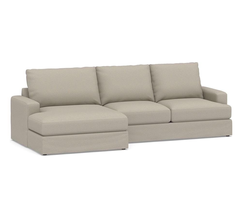 Canyon Square Arm Slipcovered Right Arm Loveseat with Double Chaise Sectional, Down Blend Wrapped Cushions, Performance Boucle Fog - Image 0