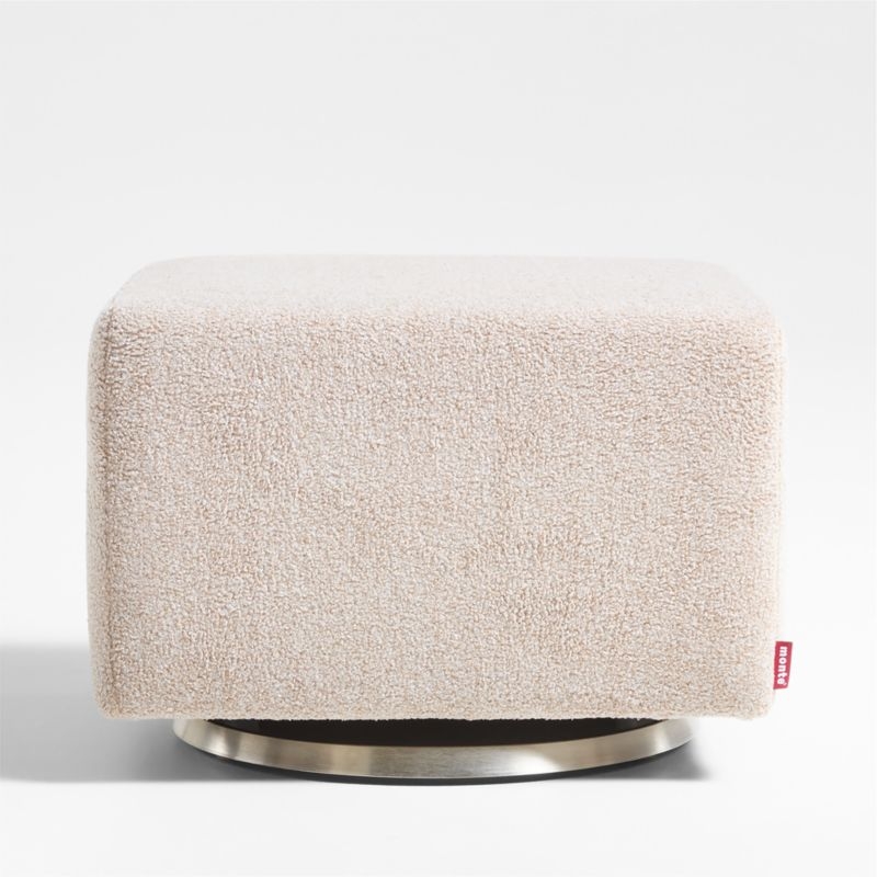 Nessa Light Brown Sherpa Nursery Gliding Ottoman with Silver Base - Image 1