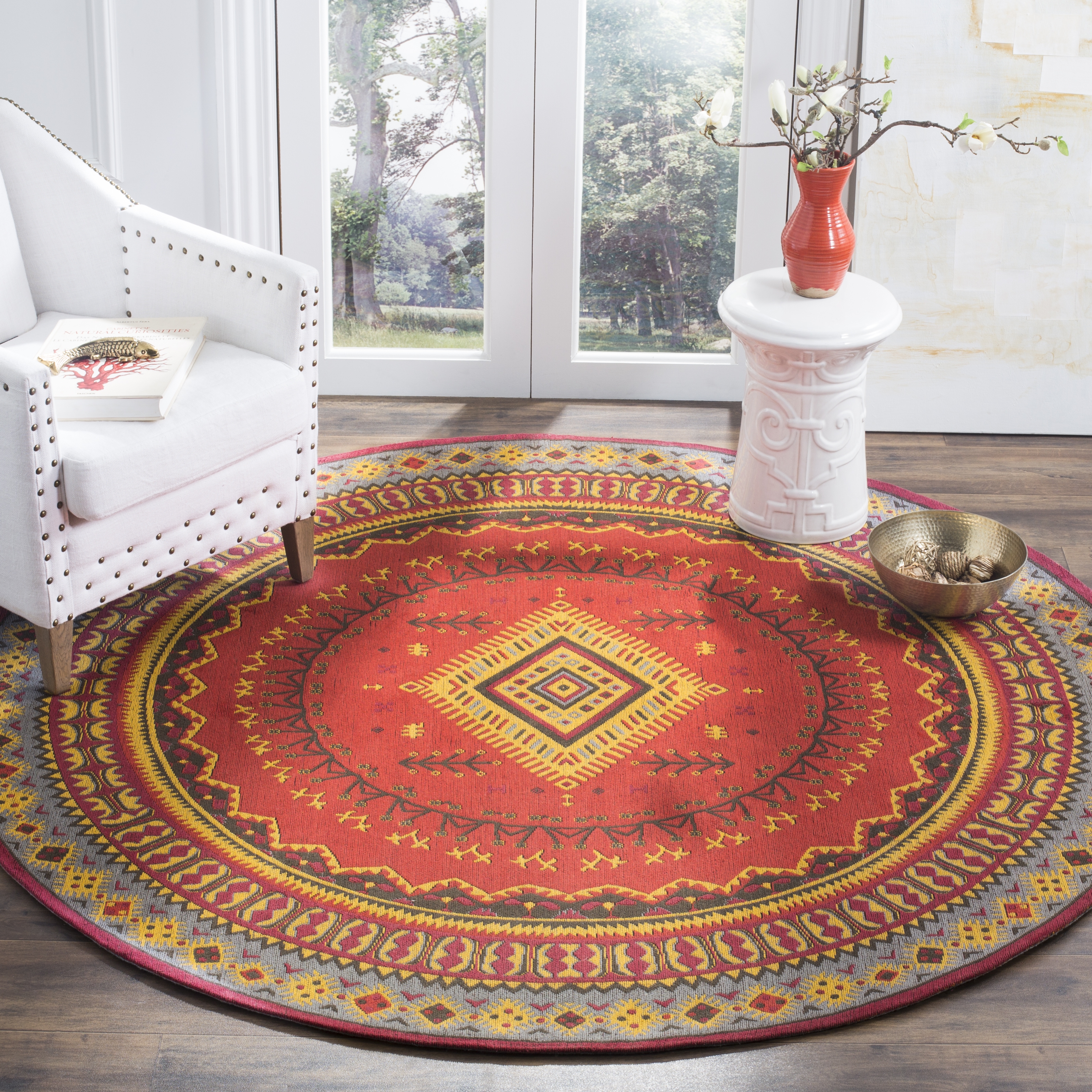 Arlo Home Woven Area Rug, CLV511G, Red/Slate,  6' X 6' Round - Image 1