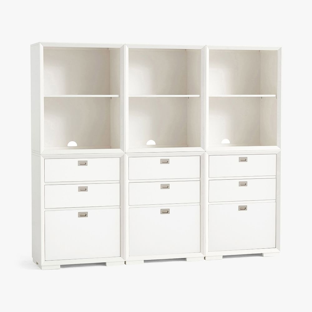 Callum Triple Tall Bookcase With Drawers, Simply White, In-Home - Image 0