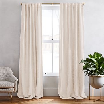 Textured Upholstery Velvet Curtain with Black Out, Set of 2, Ivory, 48"x84" - Image 0