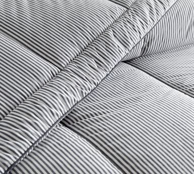 Wheaton Striped Organic Percale Comforter, King/Cal King, Navy - Image 1