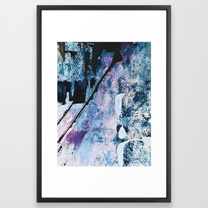 Breathe [4]: Colorful Abstract In Black, Blue, Purple, Gold And White Framed Art Print by Alyssa Hamilton Art - Vector Black - LARGE (Gallery)-26x38 - Image 0