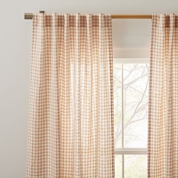 Heather Taylor Home Mini Gingham Linen Curtain, Almond, 48"x84" - Image 3